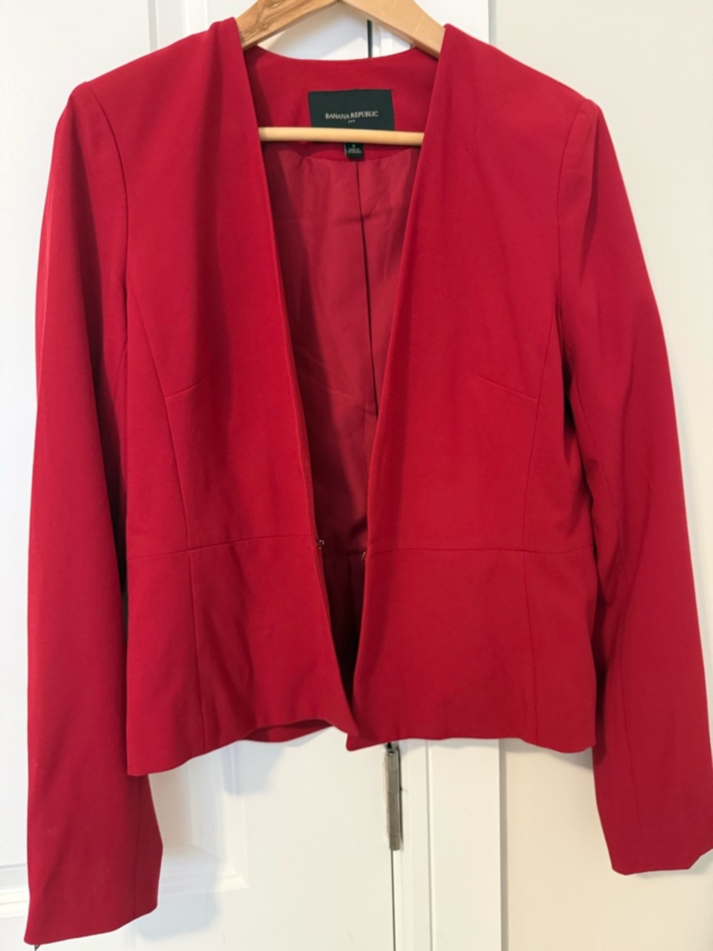 Banana Republic Women's Bright Red Collarless Open Blazer- size 8